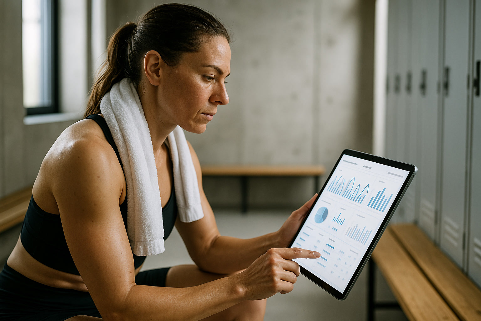 Athlete reviewing genetic insights on tablet